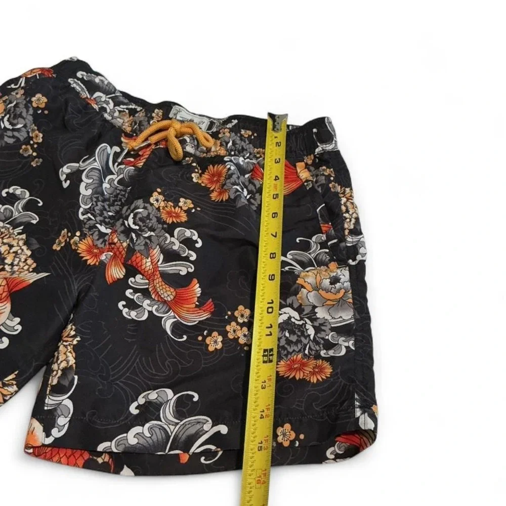 Forever 21 Swim Trunks Mens Small Black Koi‎ Fish Floral Excellent Board Shorts